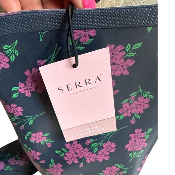 Serra Tall Rain Boots Navy Foral‎ Adjustable Size 9 - Picture 6 of 6